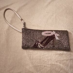 Liz Claiborne Beaded Wristlet w/red high heel